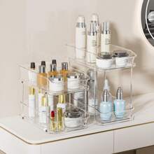 2 Tier Clear Pull-Out Home Organizer, Multi-Purpose Stackable Bathroom Organizer With Dividers, Vanity Counter Tray, Kitchen, Closet Organizers, Cabinet & Storage Container Bins, MultiUse Slide-Out Storage Container