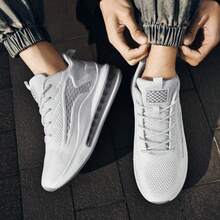 Zapatillas de tenis para hombre, deportivas informales de suela gruesa, ligeras, antideslizantes y a prueba de golpes. - Blanco - Ver 6