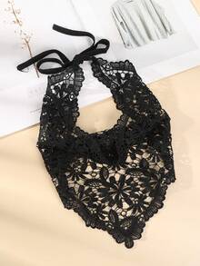 1pc Rustic Hollow Lace Flower Triangular Scarf Hair Band, Suitable For Daily Outfits Hair Accessories Hair Bow Headband - Black - View 11