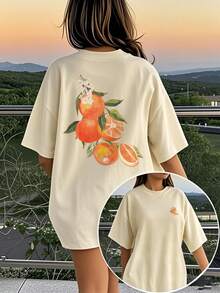 1pc Girls Young Casual Colorful Printed Round Neck Short Sleeve T-Shirt, Summer Student Streetwear - Imaginative And Self-Expressive Graphic Tee - Apricot - View 6