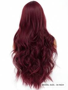 Burgundy Highlighted Gold Long Loose Wavy Wig 34 Inches With Center Part Bangs Soft And Fluffy High-Temperature Resistant Fiber Suitable For Women's Daily Wear, Holiday Gatherings, Wedding Parties, Halloween, Christmas, Cosplay, Y2K Winter Casual Street Style, And More - Red Violet - View 4