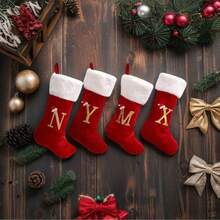 20in/48cm 26 Alphabet Letters Knit Monogram Stockings, Stockings Large Monogram Christmas Xmas English Letters Hanging Stockings Socks Double Sided Fireplace Hanging Stockings For Party Decoration New Year Party Gift Favors Supplies,Personalized Initial Stocking, Family Holiday Xmas Party Decor Birthday - Multicolor - View 5