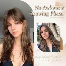 Megito Flequillo con clip, flequillo con cobertura de 360°, flequillo falso marrón de 16 pulgadas, extensiones de cabello con clip, flequillo con clip para mujeres, postizos con clip para uso diario. - Rubio castaño ombré - Ver 4