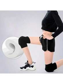 1 set - 1 paire de manchons de bras de volley-ball + 1 paire d'épais manchons de genoux en éponge, manchons de bras avec coussinets et trou pour le pouce pour le service et les frappes, convient au volley-ball, hommes et femmes - noir