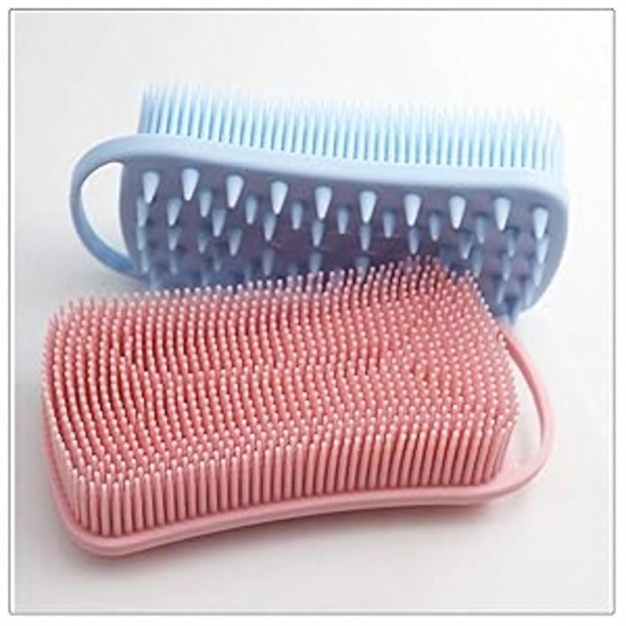 1pc Silicone Exfoliating Bath Brush, 2-In-1 Silicone Bath & Shampoo Brush, Soft Silicone Loofah, Suitable For Sensitive Skin, Shower Silicone Scalp Massager, Easy To Clean, Rich Lather