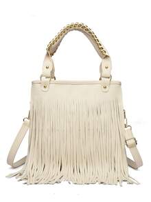 女士托特包，纯色，大容量，时尚商务休闲通勤流苏手提包单肩包，适合购物、钱包、年轻女性、大学生、初学者、上班族。非常适合办公室、大学、工作、商务、通勤、户外活动、旅行和郊游 - 彩色 - 查看 15