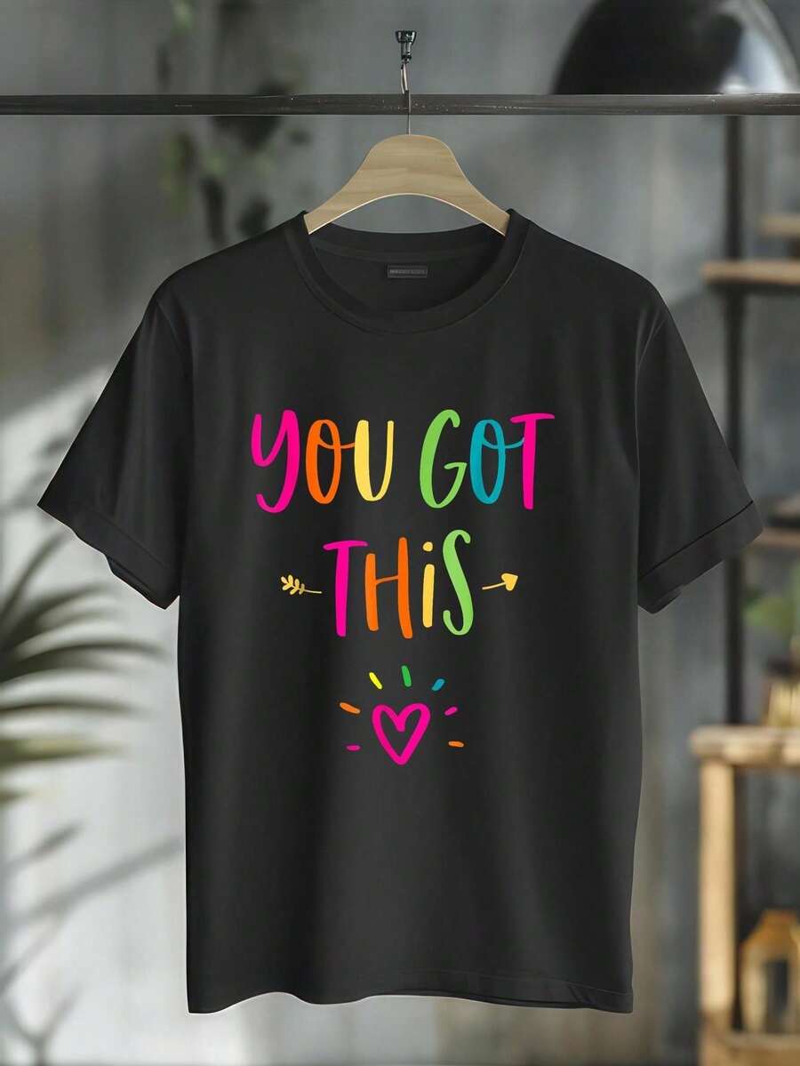 100% Cotton Motivational Testing Day Shirt For Teacher You Got This T-Shirt Women's Men's Graphic Tee,Casual Short Sleeve Shirt - 黑色 - 查看 1