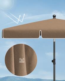 Parasol 200 x 125 cm/230 x 150 cm/180 x 125 cm, Protection Solaire UPF 50+, Inclinable sur 30° dans les 2 sens, Hauteur Réglable, avec Sac de Transport, pour Jardin, Terrasse, sans Base, Marron Noisette - Kaki - Voir 4