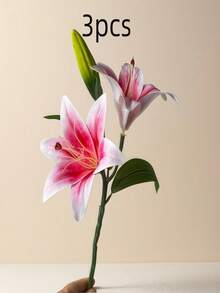 1/2/3/5/6 件丝绸橡胶人造百合花，33 厘米，适用于插花、花卉装饰、花瓶、花园、窗台、婚礼、派对、生日、感恩节、父亲节，高品质逼真花朵 - 粉色 - 查看 10