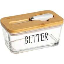 600 Ml Glass Butter Dish With Sealed Bamboo Lid And Butter Knife, Airtight Container For Storing Cream Cheese - 棕色 - 查看 1