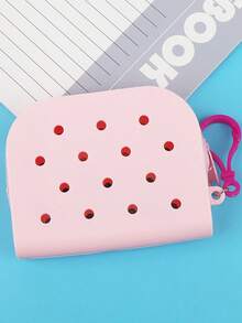 1pc Plain Soft Silicone Card Holder Wallet, Washable Card Case With Zipper Closure For Girl - Multicolor - View 14