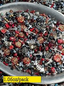 30G 黑色和红色复洛克亚克力珠，复古风格带孔，适合 DIY 珠宝和手链制作，8-30 毫米随机混色珠，可制作手链、蝴蝶心形和花朵图案珠，非常适合 DIY 手链、耳环和工艺品 - 彩色 - 查看 2