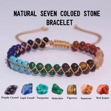 1 pezzo Braccialetto/cavigliera con sette chakra naturali, protezione spirituale, meditazione, yoga, accessorio da donna alla moda, con cristalli naturali intrecciati a mano, regolabile