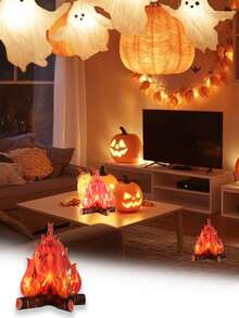 3 件/1 件纸板篝火，3D 假火焰装饰 - 红色和橙色纸质篝火装饰，圣诞节户外装饰，壁炉装饰，适用于派对、圣诞节、万圣节、复活节节日装饰、万圣节家居装饰、万圣节派对用品 - 彩色 - 查看 4