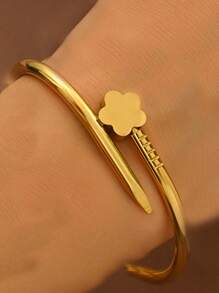 3pcs Stainless Steel Golden Bracelet Set 18K Vacuum Electroplating, Not Easy To Fade, Inlaid With Zirconia, Suitable For Daily Wear, Fashionable And Elegant Ladies' Bracelet Set Jewelry Gold Jewelry Jewelry Women Bracelets Accessories Women Stainless Steel Jewelry Bracelets For Women Western Jewelry