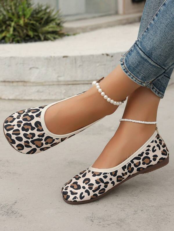 New Arrival European And American Soft Bottom Flat Penny Loafers, Comfortable Versatile Slip-On Leopard Print Casual Style