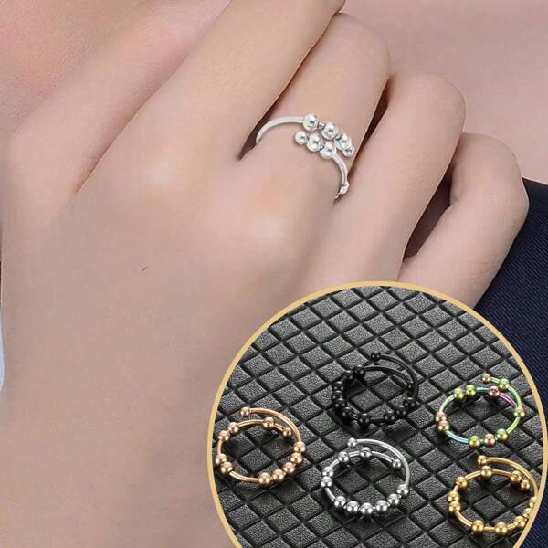 Bague anti-anxiété Bague perles Bagues pour femmes hommes Bague en acier inoxydable Spinner Spiral Simulé Librement Anti Stress Bague Fidget Cadeaux de fête Bijoux