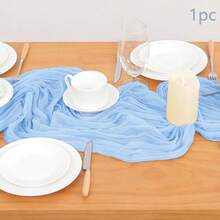 1/5pcs Blue Cheese Cloth Table Runner 35*118 Inch Country Style Cheesecloth Table Runner, Suitable For Wedding, Bridal Shower, Birthday Party, Halloween, Thanksgiving, Christmas Dining Table Decor - Multicolor - View 15
