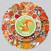 50张松鼠涂鸦贴纸，个性化卡通动物创意DIY贴纸，适用于滑板行李房间装饰墙面装饰墙贴