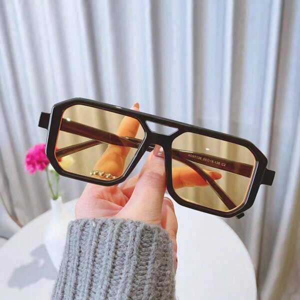 1pc Women Retro Double Frame Square Glasses, Blocking Sunshine Glasses Suitable For Travel, Beach Accessories