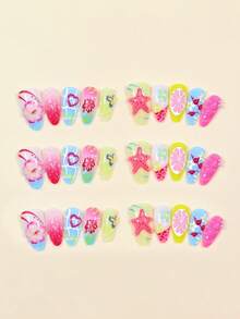 30pcs/Pack Summer Beach Shell Nail Art Stickers, 3D Starfish, Flower, Butterfly, Heart & Almond Shaped Nail Decorations, Adding Romantic Vibe, Suitable For Daily Dates. Includes 1pc Nail File And 1pc Jelly Gel.