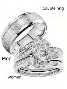 خاتم وعد للزوجين - خاتم الالتزام لها مجموعة الكنة - خاتم الزواج من الفولاذ المقاوم للصدأ للرجال