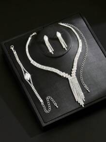 4 pièces Ensemble de bijoux pour femmes : collier, boucles d'oreilles, bracelet - forme goutte d'eau, motif imprimé, fête, mariage, cadeau de Thanksgiving