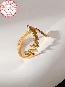 925 Silver Custom Personalized Name Opening Ring, Adjustable, Elegant Ladies Daily Wear Jewelry, Holiday, Birthday, Valentine's Day, Mother's Day, Christmas Gift - Multicolor - View 2