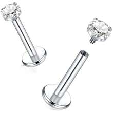 2 件不锈钢内螺纹唇钉耳钉穿孔饰品 CZ 软骨耳轮耳屏鼻耳环女士唇钉 - 銀色 - 查看 1