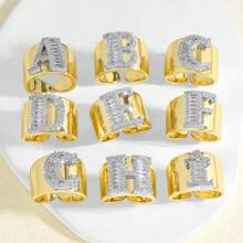 Chunky CZ Crystal 26 Letter Rings For Women Gold Silver Color Wide Rings Initial Jewelry Party Gifts