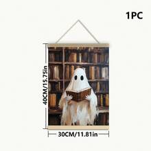 1 件，帆布墙艺术，带框墙艺术，复古书筒阅读鬼魂，万圣节装饰，万圣节海报，万圣节阅读鬼魂，恐怖艺术用于家居装饰办公室装饰浴室装饰客厅装饰卧室装饰，房间装饰，宿舍装饰，卧室装饰，图书馆装饰，学校装饰，返校季万圣节装饰