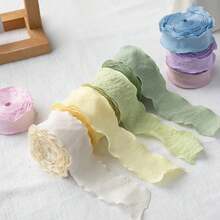 Pleated Fabric Ribbons, Elegant Soft Bowknot Decor Crafts Tie Bands, Handmade DIY Cake Flower Bouquet Floral Tulle Wavy Lace Trims - Multicolor - View 4
