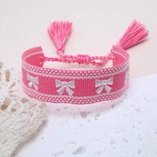 1 buah Gelang Gaya Boho Anyaman Bordir Buatan Tangan, Aksesori Fashion Cocok untuk Keluarga, Teman, Pelajar, Liburan, Pesta, Perjalanan, dan Pemakaian Sehari-hari - Berwarna merah muda - View 7