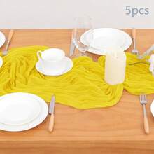 1/5pcs Blue Cheese Cloth Table Runner 35*118 Inch Country Style Cheesecloth Table Runner, Suitable For Wedding, Bridal Shower, Birthday Party, Halloween, Thanksgiving, Christmas Dining Table Decor - Multicolor - View 10