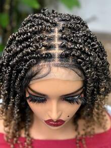 9*6 Lace Wig Braided With Curly Hair Synthetic Fiber Heat Resistant 14 Inch Short Braided Wig For Summer For Women