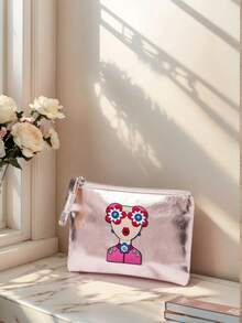 High-Quality Pu Coin Purse Is Waterproof, Simple And Stylish, Portable, With Pvc Goddess Free Of Sticking Bricks, Elegant Goddess Green And Yellow Striped Goddess, Large-Capacity Cosmetic Bag - Multicolor - View 3