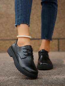 女士休闲厚底舒适一脚蹬乐福鞋，适合日常通勤，四季皆宜 - 黑色 - 查看 6