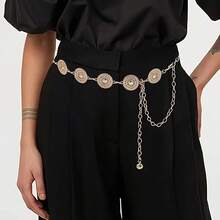 Minimalist Elegant Women's Chain Belt, Metal Waist Chain Accessory, Thick Plus Size Waistband Summer, School Fall, Autumn, Halloween - Gold - View 2