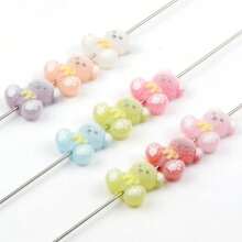 10pcs 23x26mm Adorable Mixed Color Flocked Bow Tie Small Bear Shape Acrylic Bead Jewelry Making DIY Charm Bracelet, Necklace And Pen