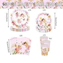 10/20/50pcs,Fairy Birthday Party Supplies Tableware Butterfly Flowers Fairy 7inch & 9inch Paper Plates,Cups And Napkins Birthday Decorations, Enchanted Forest Fairy Themed Party Plates For Princess Garden Fairy Dessert Table Decor - Multicolor - View 2