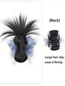 1 件女士中式花卉仿假发发髻发夹，慵懒氛围，松散低马尾，夹式发夹，出门简约风格发包。时尚发饰美发爪夹秋冬度假装女士 - 彩色 - 查看 7