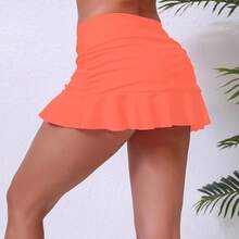 Halcurt Women's Low Waisted Ruched Ruffle Swim Skirts With Hipster Bikini Bottoms Tummy Control Swimsuit - Peach 1 - View 4