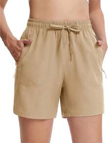 TACVASEN Women's 5'' Hiking Shorts Quick Dry Golf Lightweight UPF50+ Athletic Shorts Summer Water Resistant Zipper Pockets - 卡其色 - 查看 2