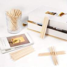 500/300/200/100支装眉蜡棒，脱毛蜡涂抹棒，木制蜡刮刀，小棒或木制工艺棒，橙木钉棒 - 米色 - 查看 6