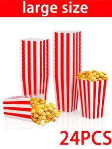 24/12/6/1pc Striped Popcorn Paper Boxes, Back Toschool Party Supplies, Candy Boxes For Birthday Party, Suitable For Placing Popcorn, French Fries, Fried Chicken Snacks, Food Gift Bags, Wedding Baking Supplies, Snacks Containers For Movie Theatre - Multicolor - View 10