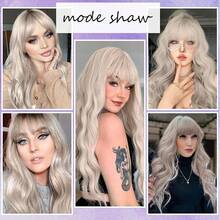 MERISIHAIR Long Silver White Hair Wigs For Women Synthetic Platinum White Wig With Bangs Wavy Costume Cosplay Wig For Girls Daily Use Wear, Halloween & CosplayEssential Festive Atmosphere For Christmas - Tóc vàng tro - Xem 5