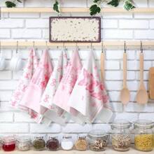 Boyiee Set Of 6 Daisy Kitchen Towels Spring Floral Gnome Dishtowels Flower Rustic Tea Towels Absorbent Forest Green Hand Wash Cloth 24"X16" For Farmhouse Kitchen Bathroom Housewarming Gift