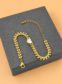 Elegantes weißes, pfirsichförmiges, modisches Damen-Armband, aus Edelstahl gefertigt und in Gold elekroplattiert, geeignet für den täglichen Gebrauch