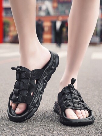Men's Fashion Casual Beach Slippers Lace-Up Thick Non-Slip Wear-Resistant Sandals