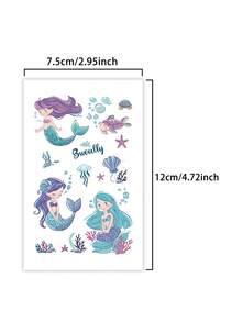 10pcs Mermaid Glitter Temporary Tattoo Stickers, Colorful Cartoon Waterproof Sweat-Resistant Disposable Stickers, Suitable For Face, Arm, Waist, Chest, Leg, Abdomen, Neck, Hand, Finger, Back, Can Be Used For Party, Stage Performance, Modern Body Painting And Other Occasions.,Halloween Costume - Multicolor - View 3